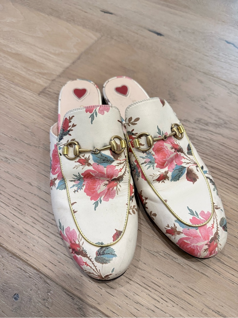 Gucci Floral Ivory Leather Princetown Mules with Pink Accents size 39 - Picture 2 of 5